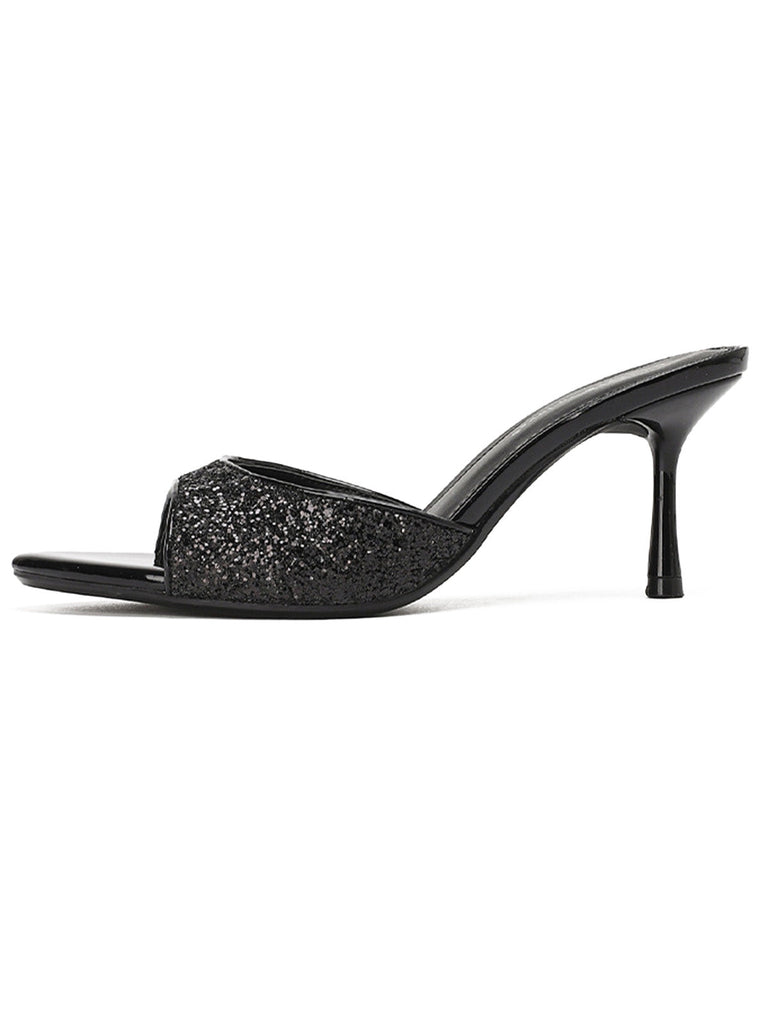 chaussures Uni Glitter Open Toe Stiletto Mule Heels