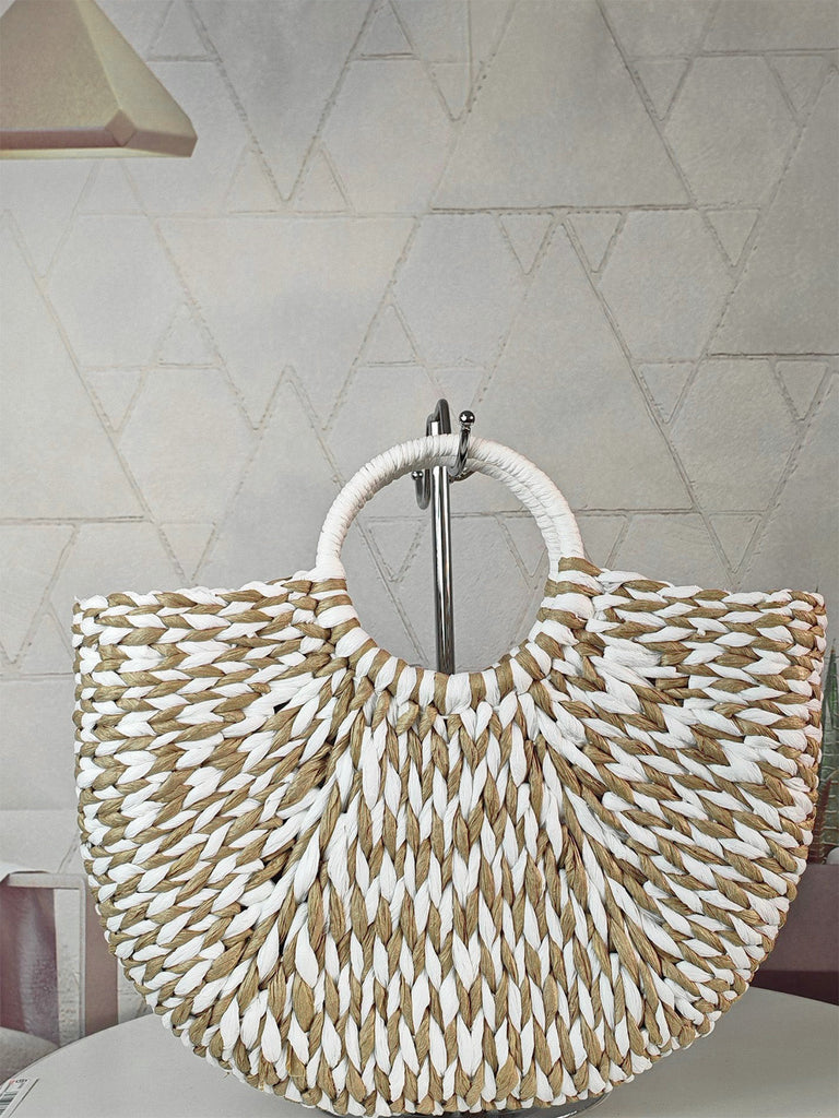 Vintage Tressé à la Main Paille Plage Sac Cabas