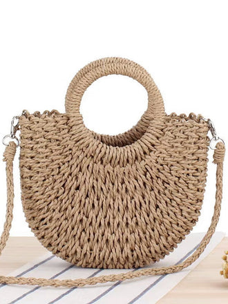 Sac Bandoulière de Plage Vintage Tressé à la Main en Forme de Lune 2