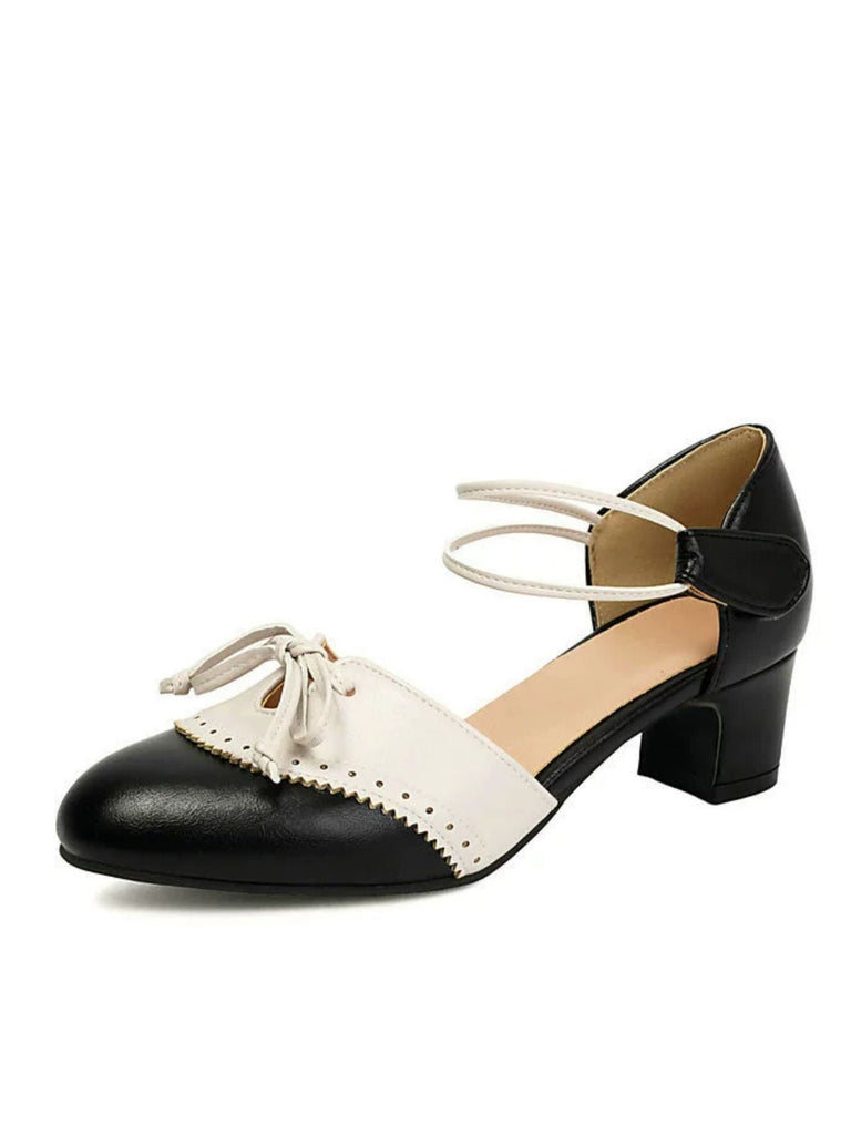 Chaussures Mary Jane Bicolores à Nœud et Talon Bloc 7