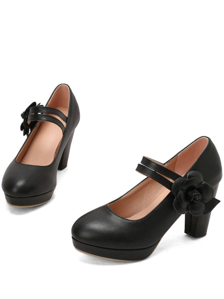 Bout Rond Talon Bloc Fleur Mary Jane Talons 2