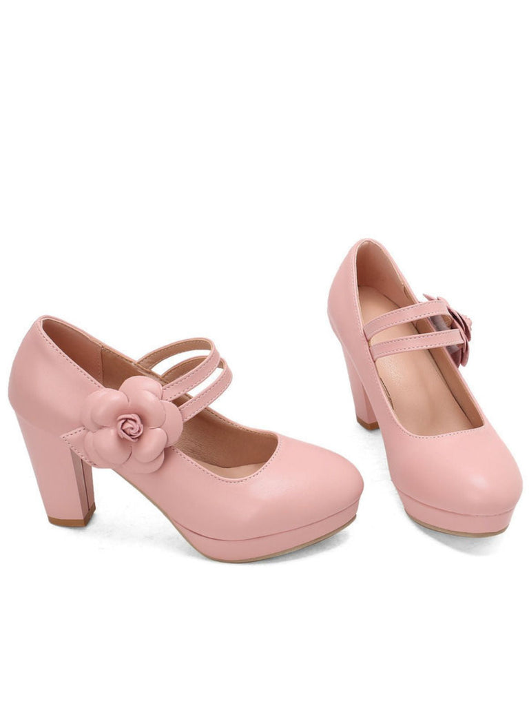 Bout Rond Talon Bloc Fleur Mary Jane Talons 4