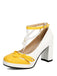 Chaussures à Talon Bloc Bride Cheville Perles Bicolore Nœud