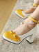 Chaussures à Talon Bloc Bride Cheville Perles Bicolore Nœud