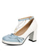 Chaussures à Talon Bloc Bride Cheville Perles Bicolore Nœud