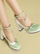 Chaussures à Talon Bloc Bride Cheville Perles Bicolore Nœud