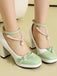 Chaussures à Talon Bloc Bride Cheville Perles Bicolore Nœud