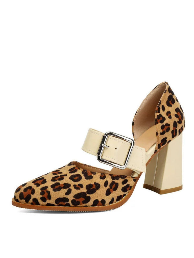 chaussures Léopard Buckle Strap Chunky High Heel Mary Jane Pumps