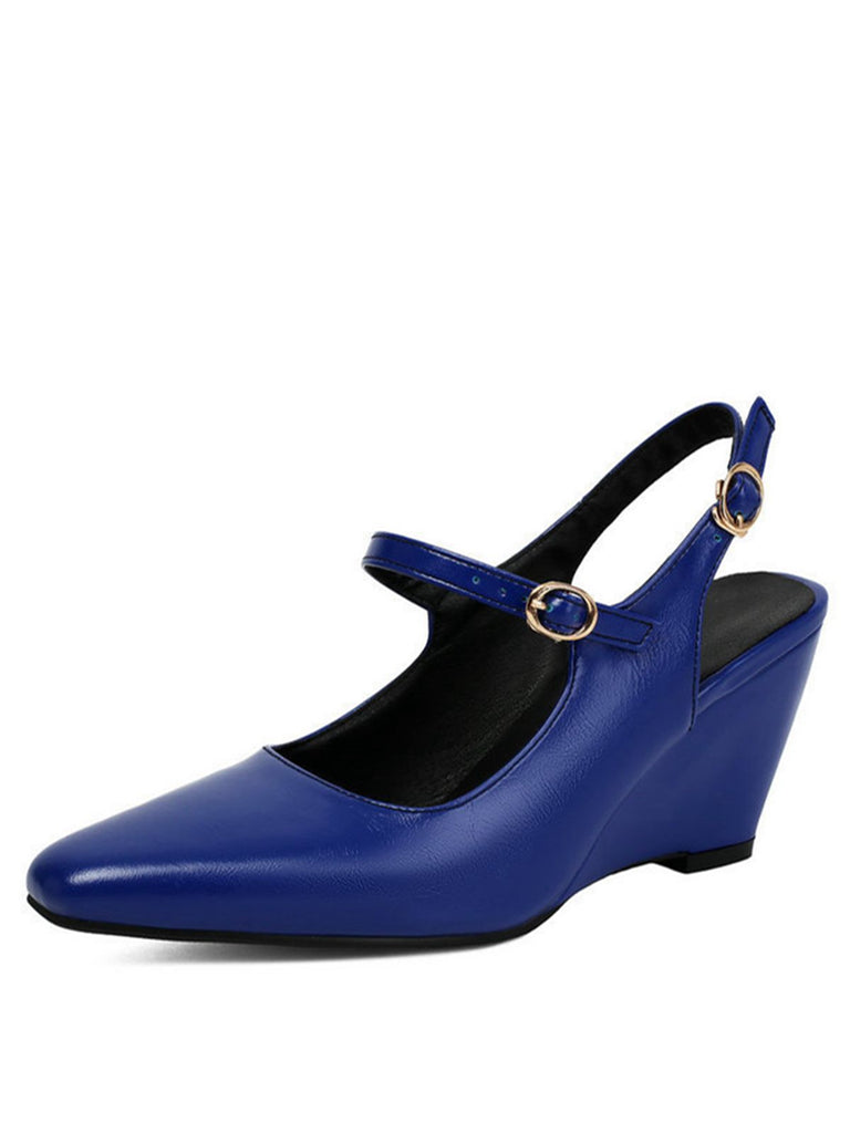 Chaussures Slingback Noires Mary Jane À Talon Compensé Bout Pointu