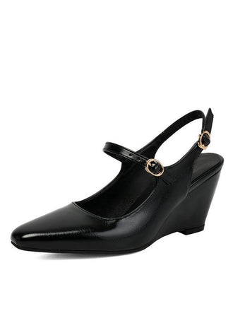 Chaussures Slingback Noires Mary Jane À Talon Compensé Bout Pointu