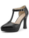 Chaussures à Talon Haut Bride en T Noir Uni