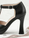 Chaussures à Talon Haut Bride en T Noir Uni