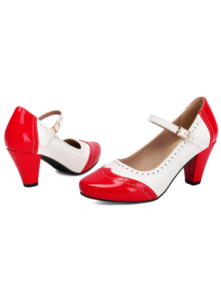 Cuir Verni Colorblock Mary Jane Talon Épais Chaussures 8