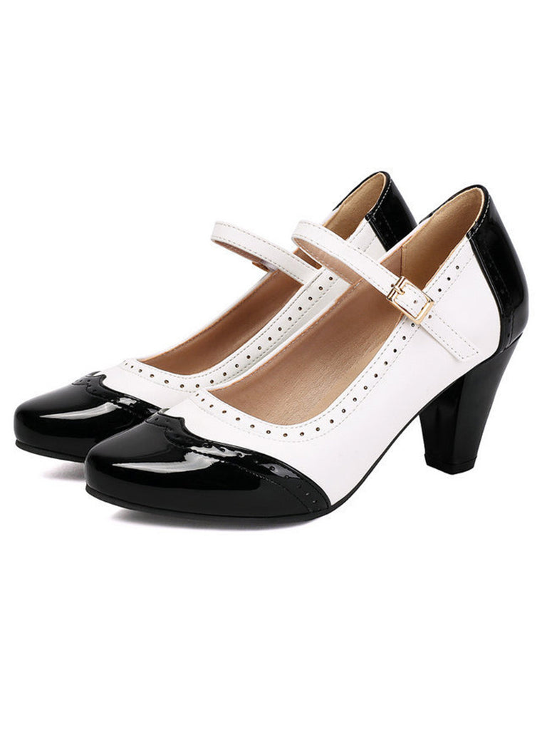 Cuir Verni Colorblock Mary Jane Talon Épais Chaussures 4