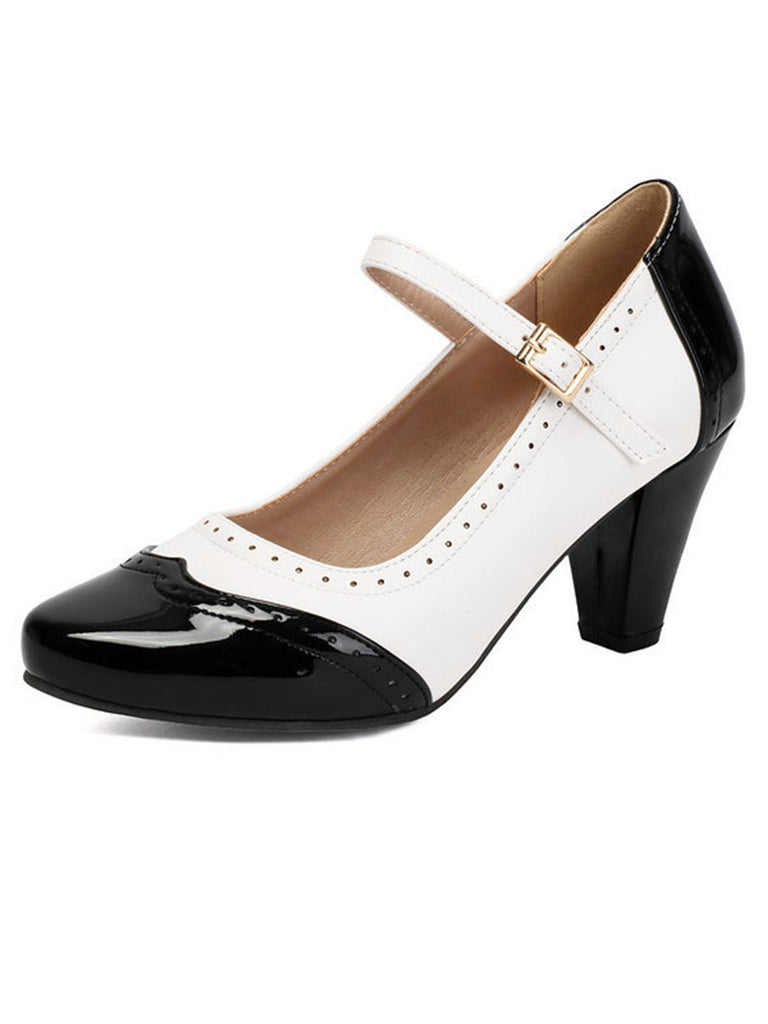 Cuir Verni Colorblock Mary Jane Talon Épais Chaussures 5