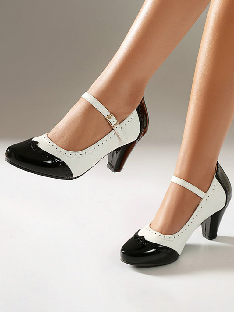 Cuir Verni Colorblock Mary Jane Talon Épais Chaussures 6