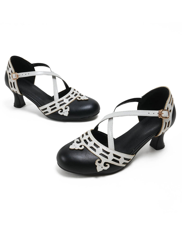 chaussures Bicolore Sangles Croisées Talon Kitten Mary Jane Chaussures 6