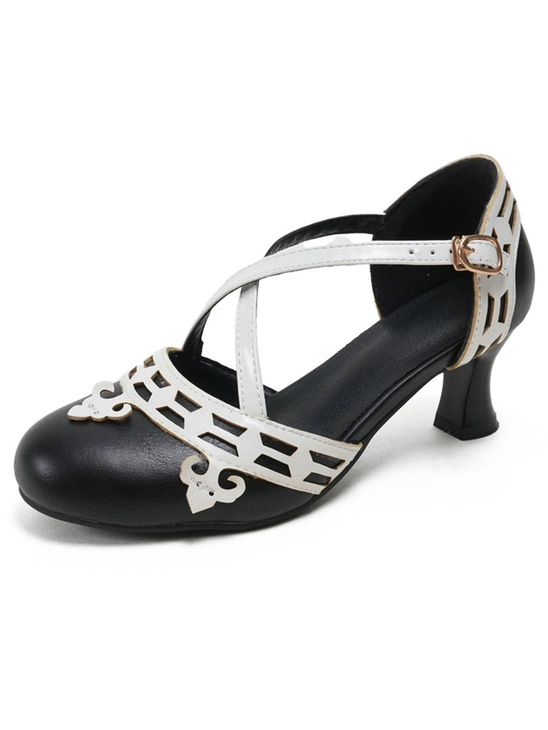 chaussures Bicolore Sangles Croisées Talon Kitten Mary Jane Chaussures 5