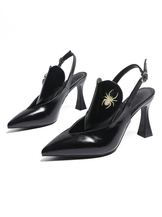 chaussures Noir Pointed Toe Golden Spider Slingback Heels