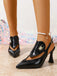 chaussures Noir Pointed Toe Golden Spider Slingback Heels
