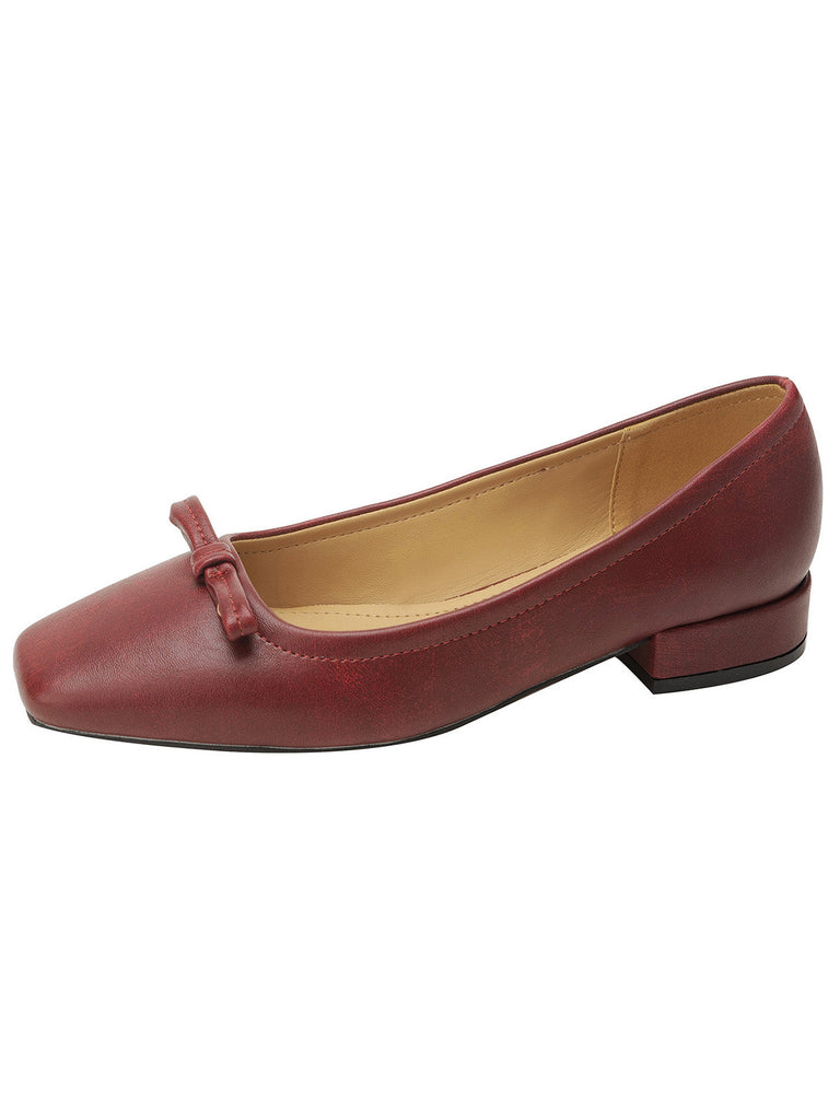 Chaussures Bordeaux Vintage Nœud Bout Carré Enfiler Plates