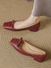 Chaussures Bordeaux Vintage Nœud Bout Carré Enfiler Plates 4