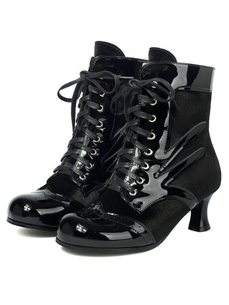Bottines vintage en velours et cuir verni - 6