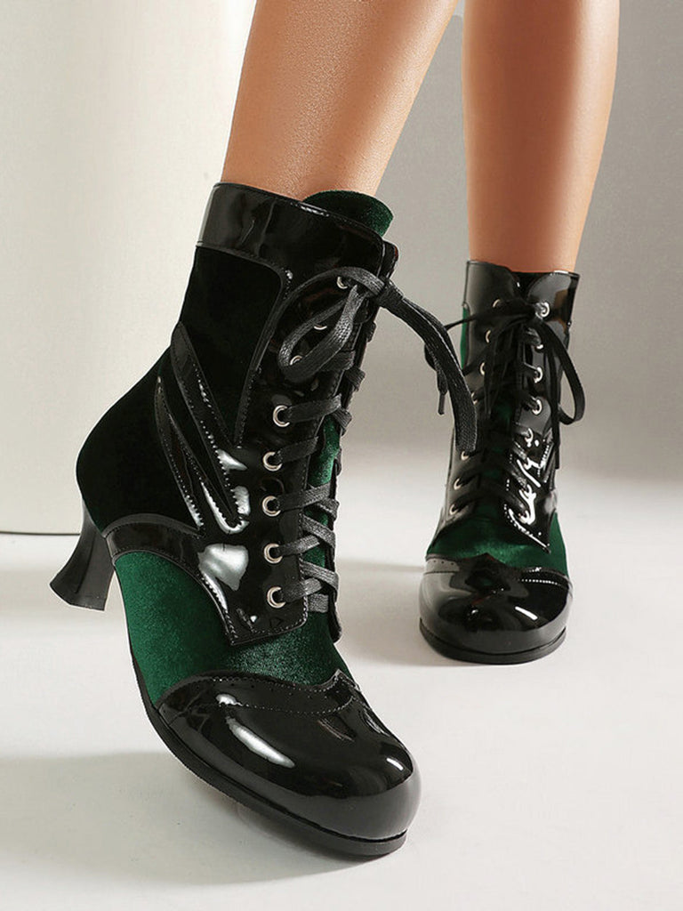 Bottines vintage en velours et cuir verni - 12