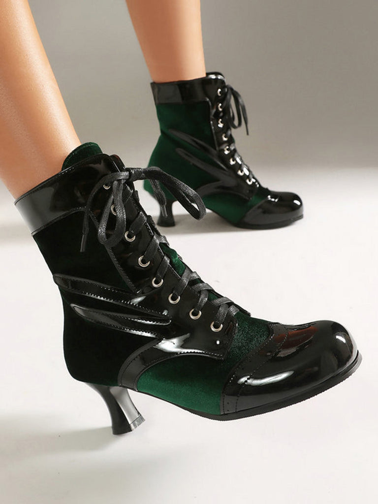Bottines vintage en velours et cuir verni - 13
