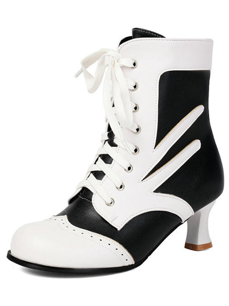 Bottines victoriennes à lacets, perforations et talon moyen