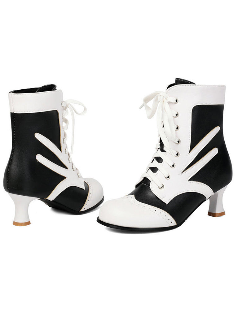 Bottines victoriennes à lacets, perforations et talon moyen