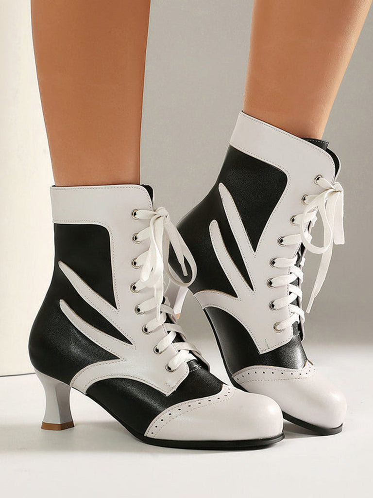 Bottines victoriennes à lacets, perforations et talon moyen