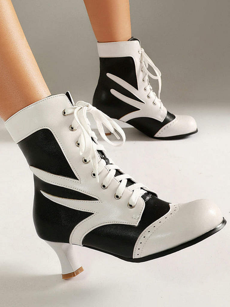 Bottines victoriennes à lacets, perforations et talon moyen