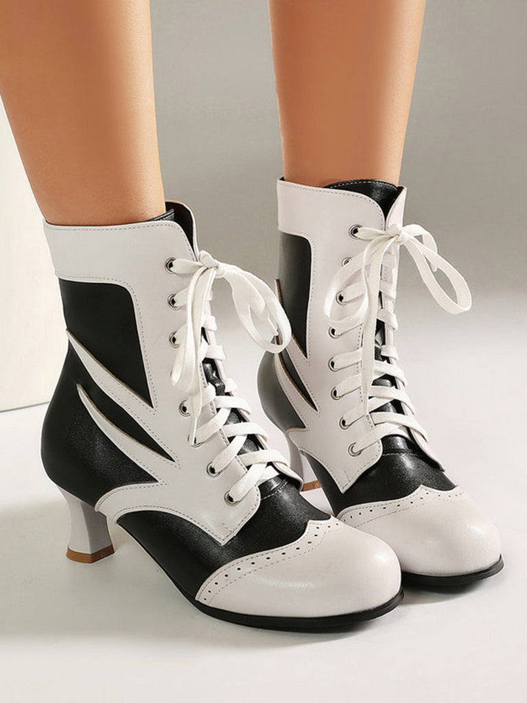Bottines victoriennes à lacets, perforations et talon moyen