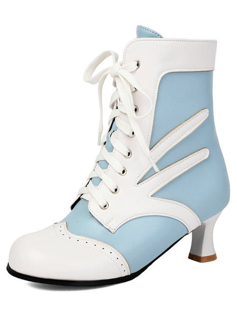 Bottines victoriennes à lacets, perforations et talon moyen