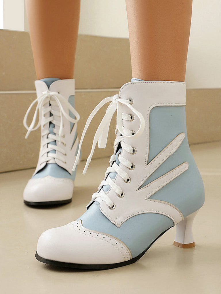 Bottines victoriennes à lacets, perforations et talon moyen