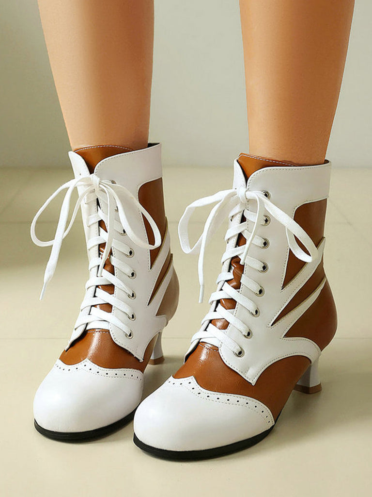 Bottines victoriennes à lacets, perforations et talon moyen