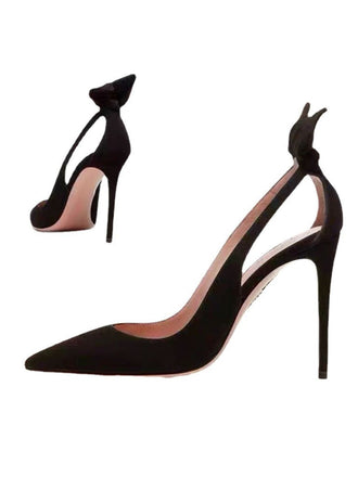 Escarpins à Bride Arrière en Velours Noir avec Nœud et Talon Aiguille