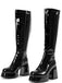 Bottes en cuir PU à bout rond, plateforme et talon épais