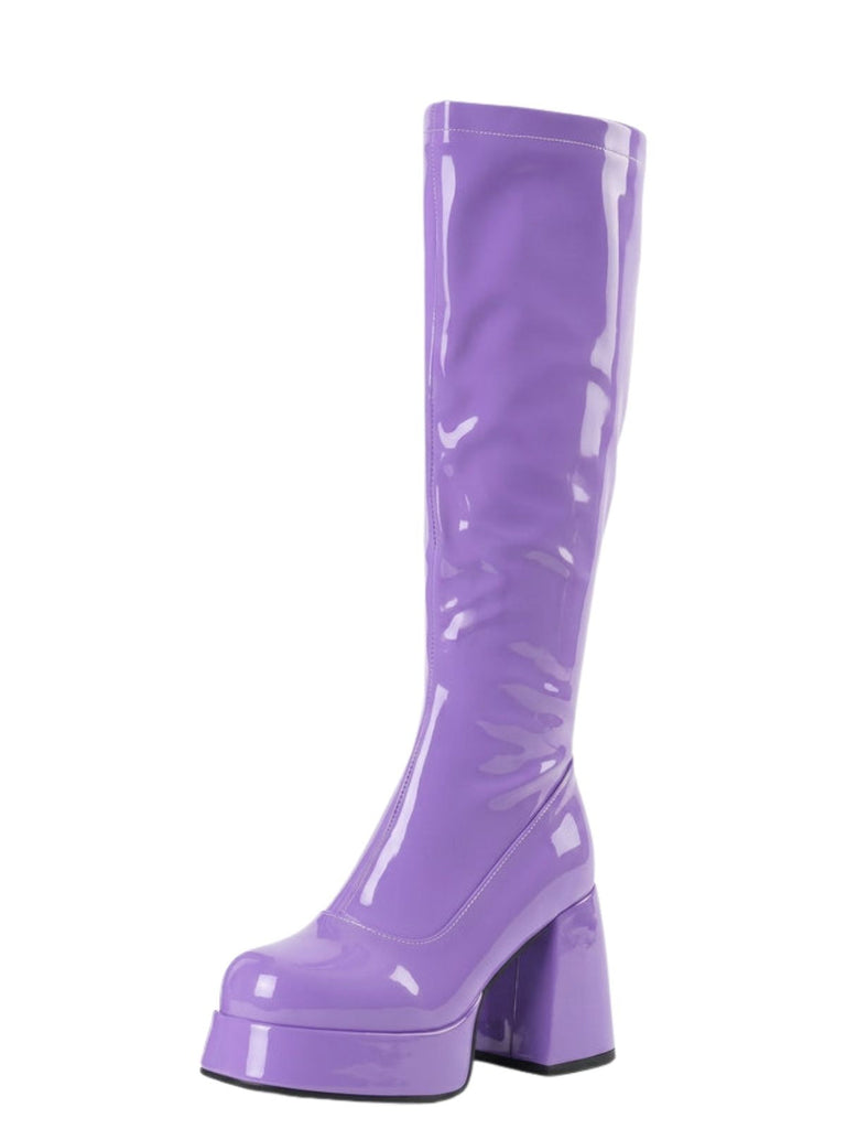 Bottes en cuir PU à bout rond, plateforme et talon épais