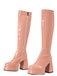 Bottes en cuir PU à bout rond, plateforme et talon épais