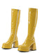 Bottes en cuir PU à bout rond, plateforme et talon épais