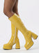 Bottes en cuir PU à bout rond, plateforme et talon épais