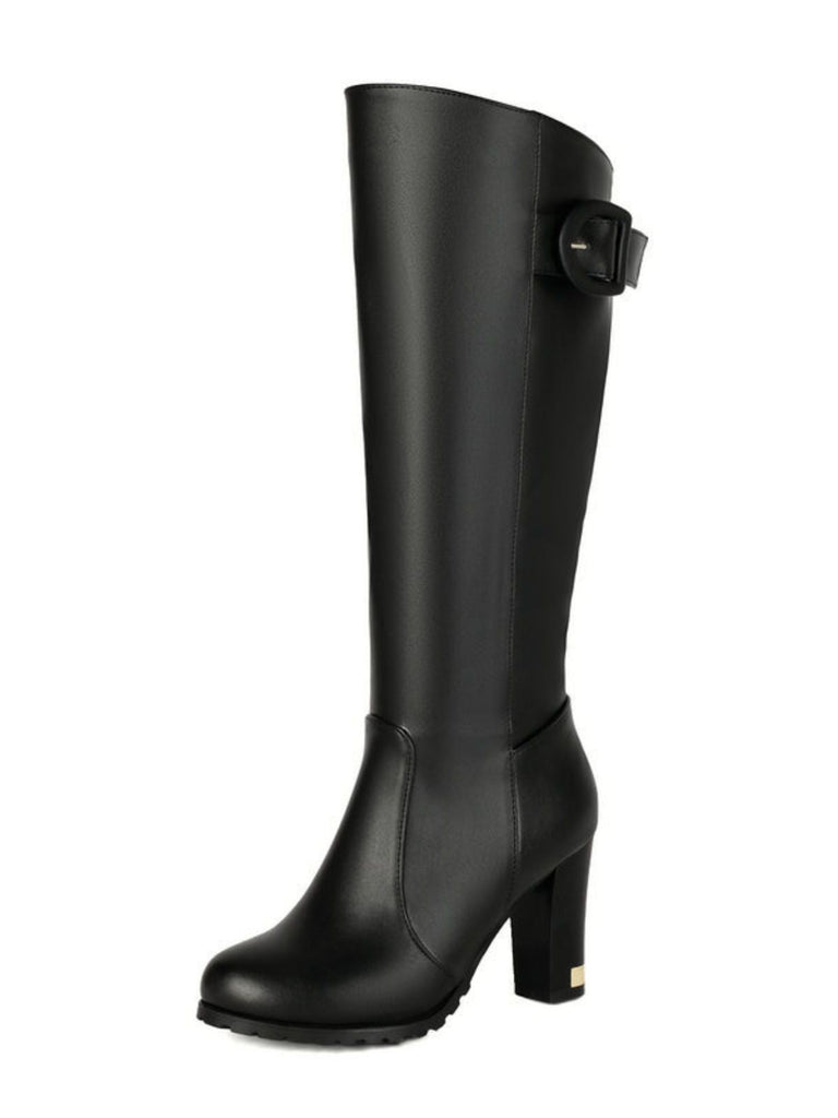 Bottes cavalières hauteur genou à talon bloc et boucle