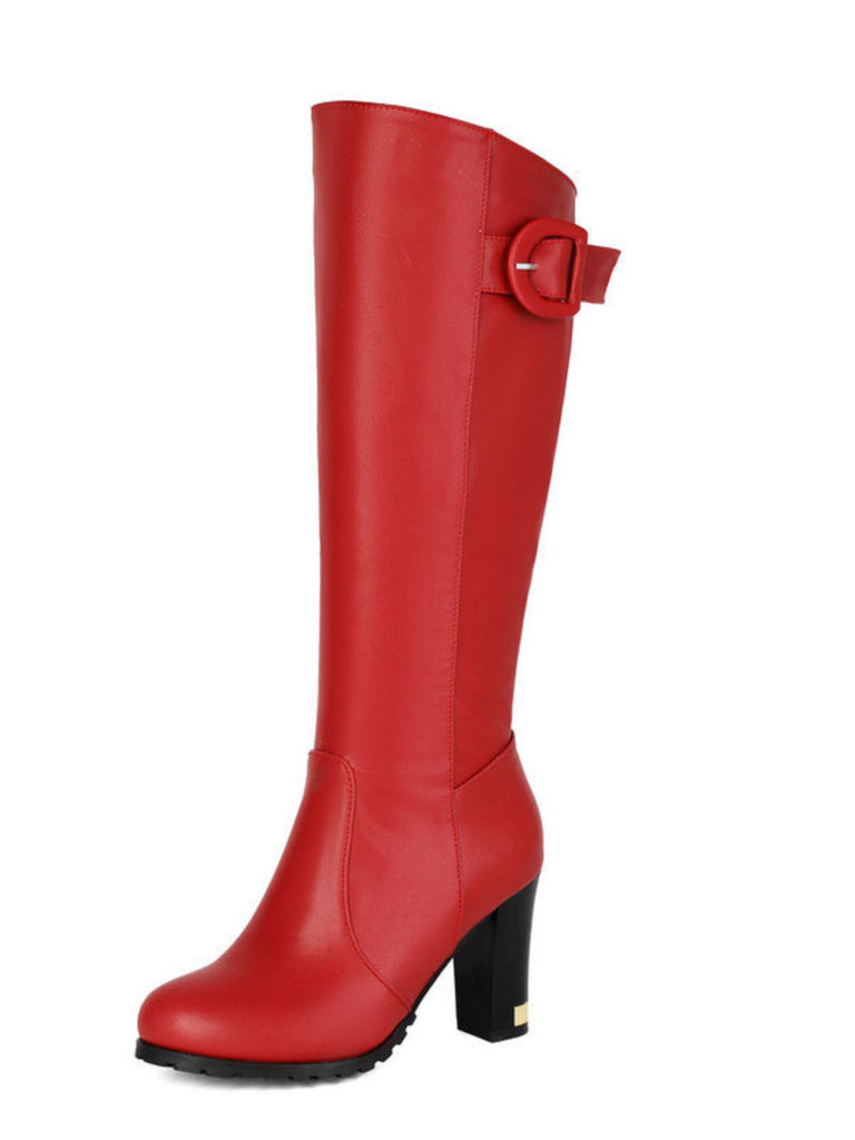 Bottes cavalières hauteur genou à talon bloc et boucle