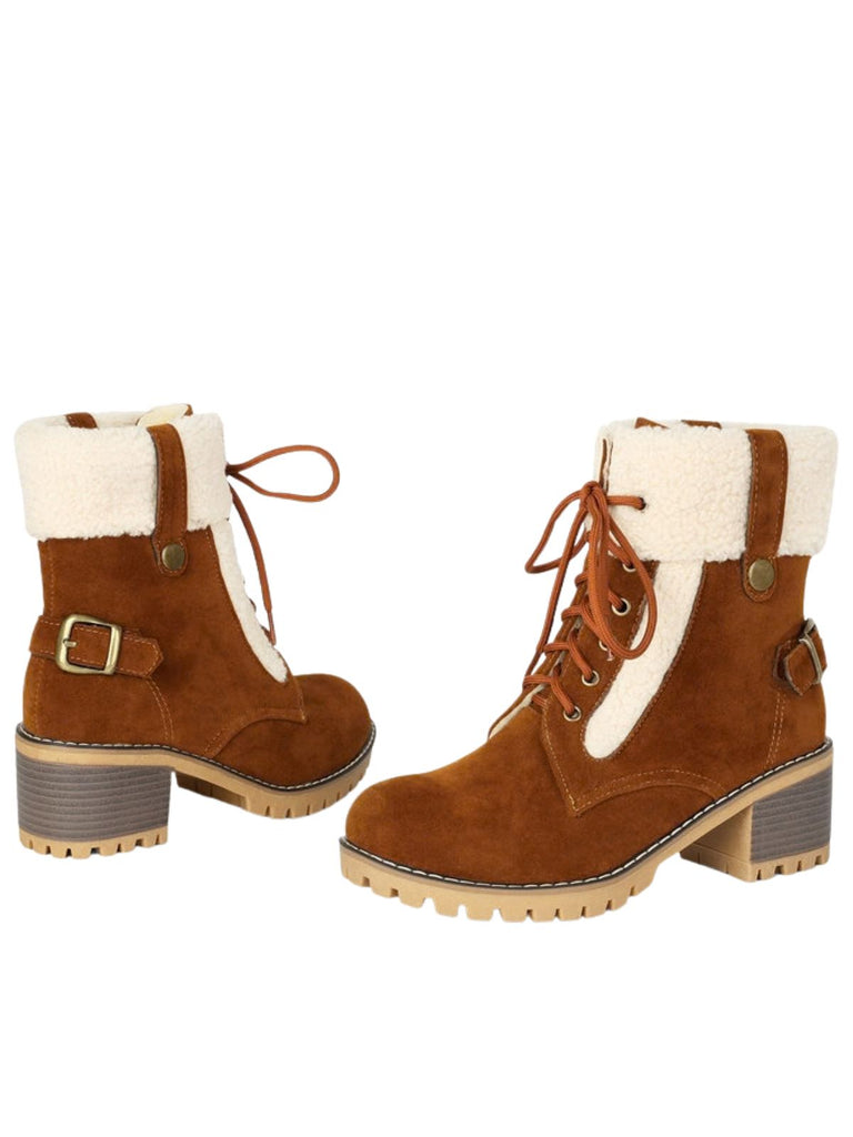 Bottines richelieu en nubuck à lacets, doublure peluche et talon épais - 7