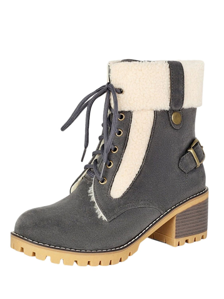 Bottines richelieu en nubuck à lacets, doublure peluche et talon épais - 10