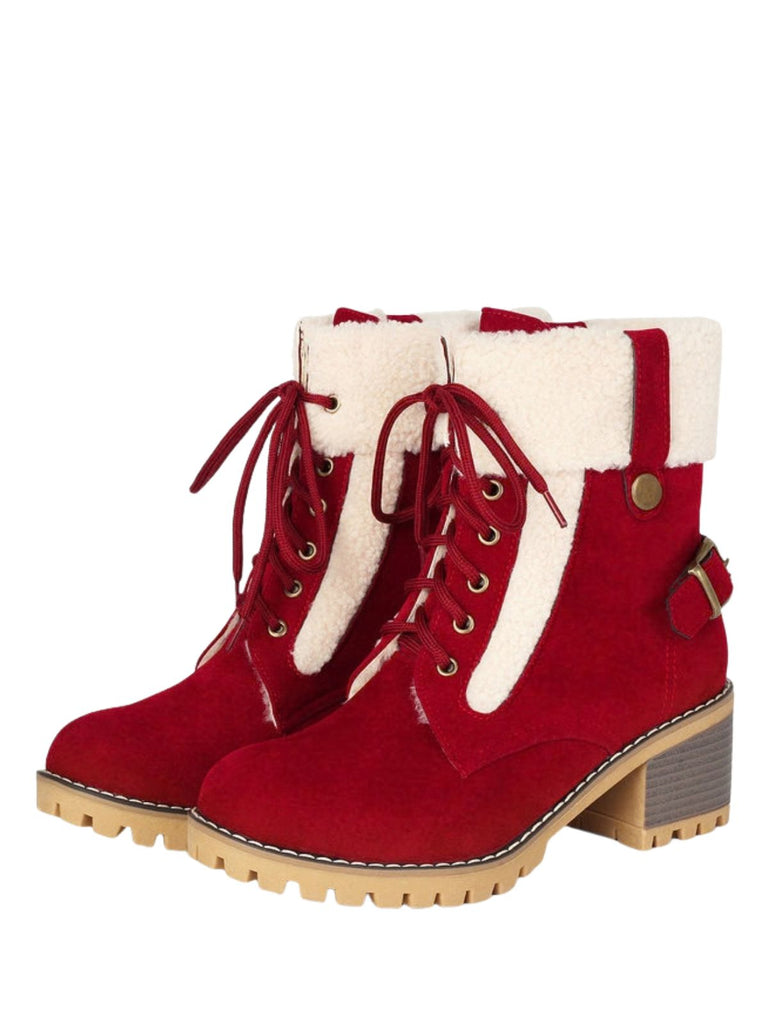 Bottines richelieu en nubuck à lacets, doublure peluche et talon épais - 15