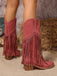 Bottes western bohèmes à franges, talon épais et hauteur mi-mollet