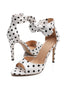 Sandales talons hauts satin blanc pois et lacets